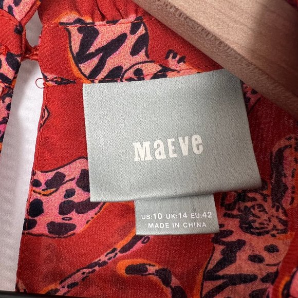 Anthropologie Maeve Darby Leopard Cheetah Print Smocked Ruffle Blouse Top Shirt - Picture 4 of 9